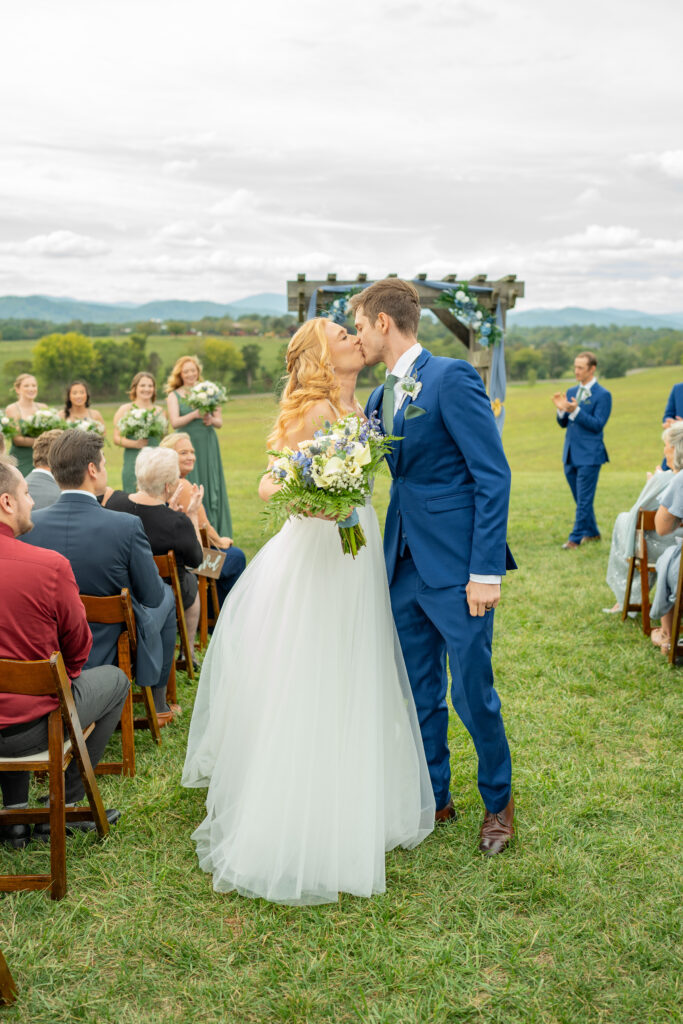 Bride and groom kissing