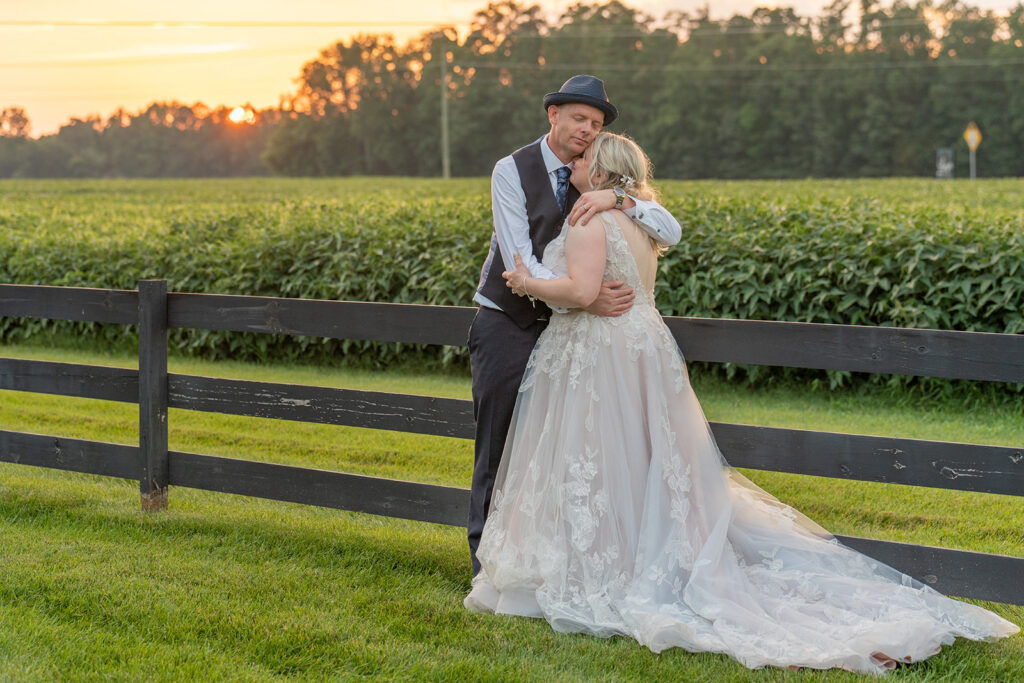 Barns of Kanak wedding photographer - sunset field portraits fence line Prince George VA