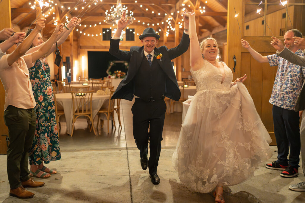 Barns of Kanak wedding photographer - sparkler exit outside reception barn