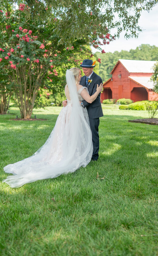Barns of Kanak wedding photos - first look with red barn Prince George VA
